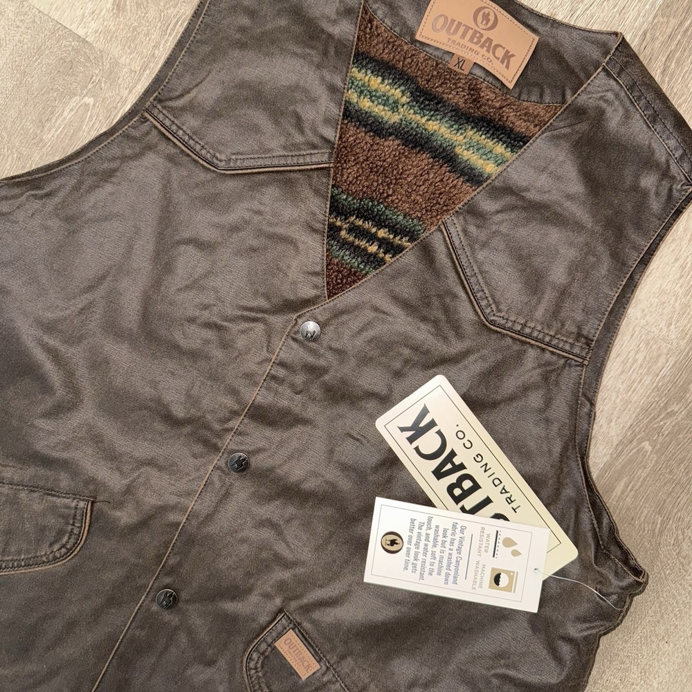 NWT Outback Trading Co Montana Vest Men's XL Brown Fleece Lined Sedona Cloth